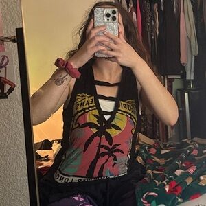 Express Black Tropical Graphic Muscle Tee